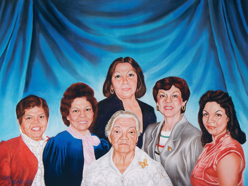 Commissioned peice. Mother and daughters. Combining 3 photos to make this painting.       pastell on blue canson         approx 16"X24"