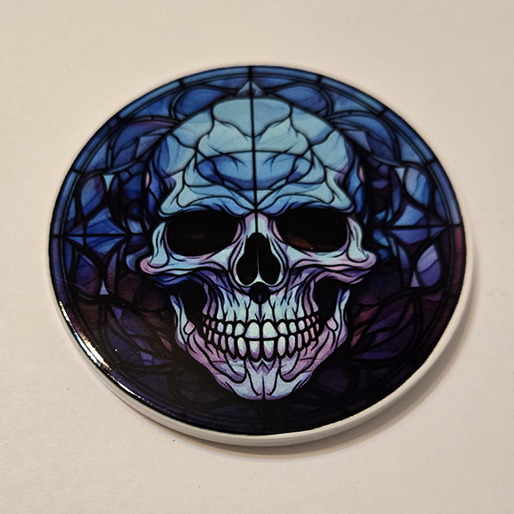 Round ceramic coaster stained glass skull design