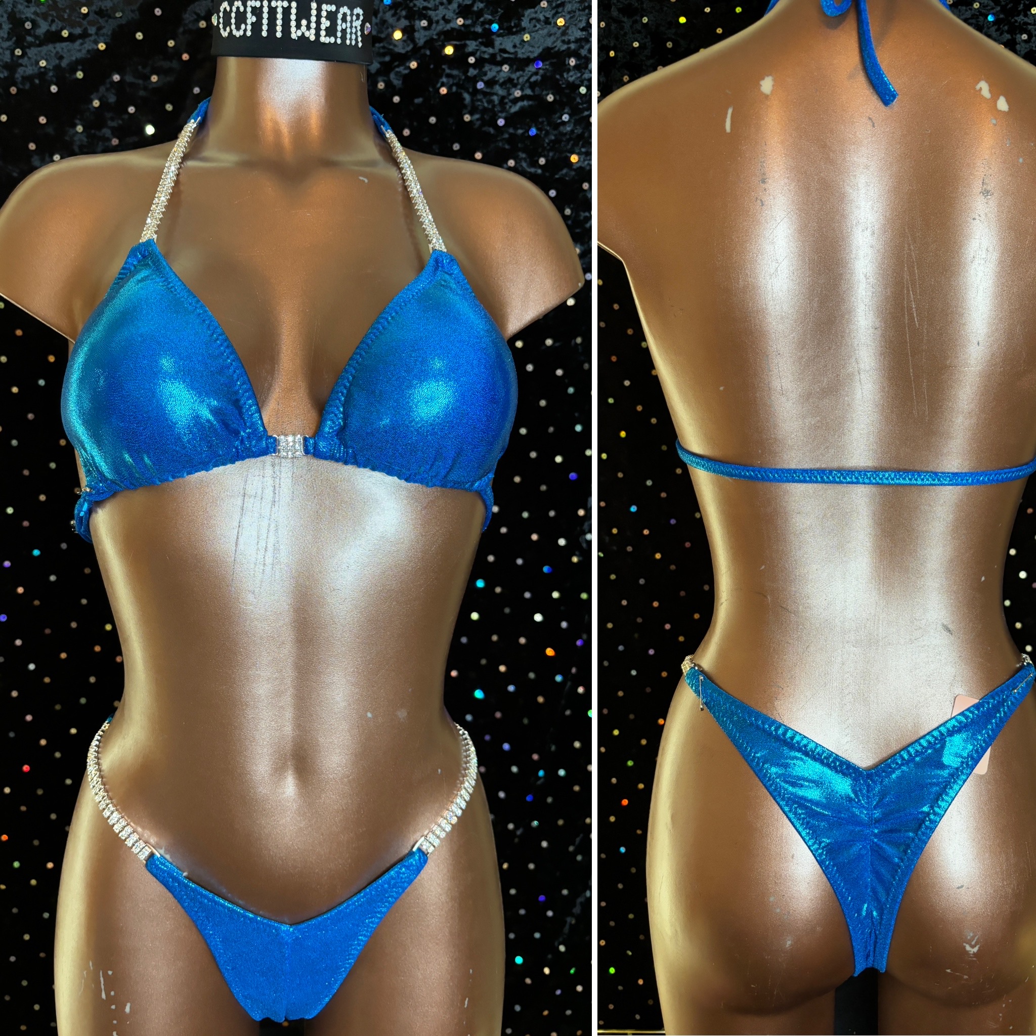 $115 
Blank Wellness suit 
Carribean frost
B thin cut top
small front
XXsmall back
Crystal 2 row connectors