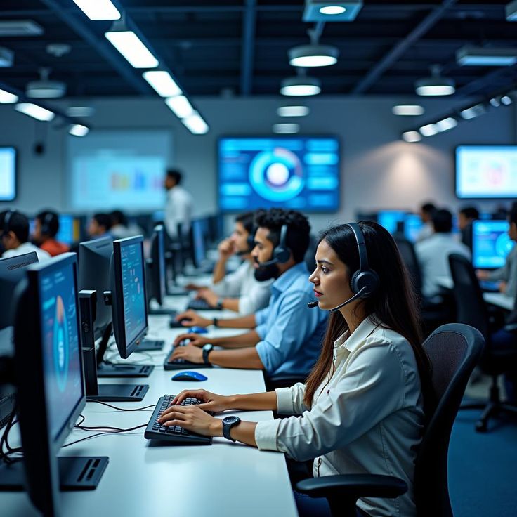 Centro de datos moderno con servidores iluminados y texto sobre servicios de tecnología cloud.