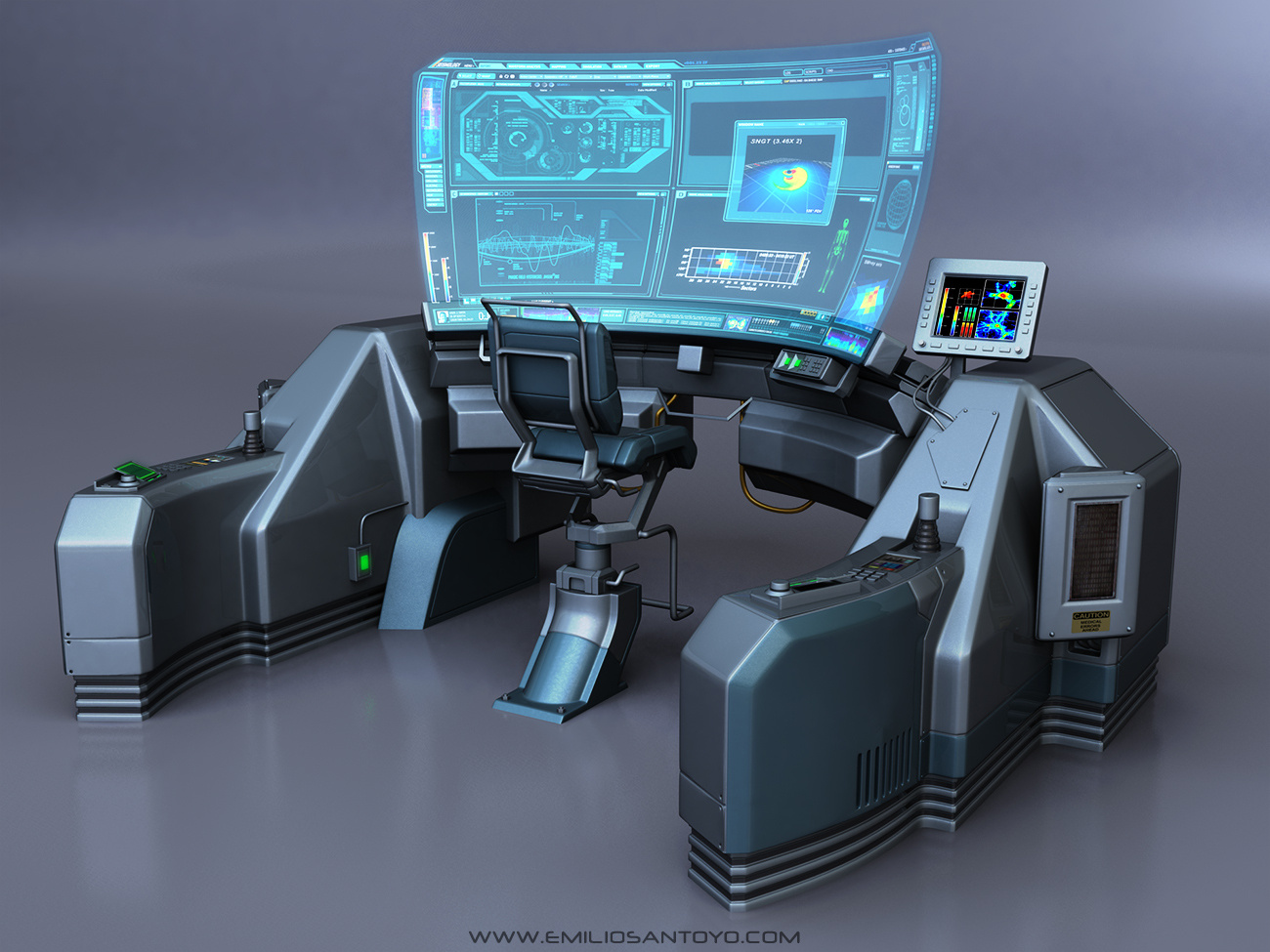 Sci-Fi Console with chair. Software used 3ds Max, and PhotoShop.
