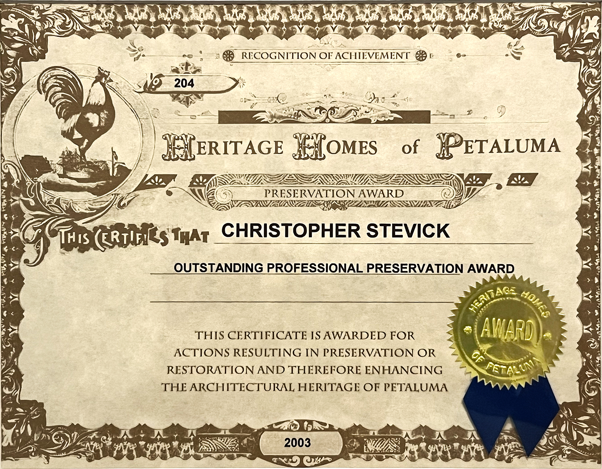 Outstanding Professional
Preservation Award 2003