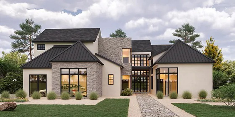 A home with lights on inside