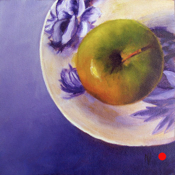 Green Apple On Violet
6 x 6 inches
Oil on canvas panel