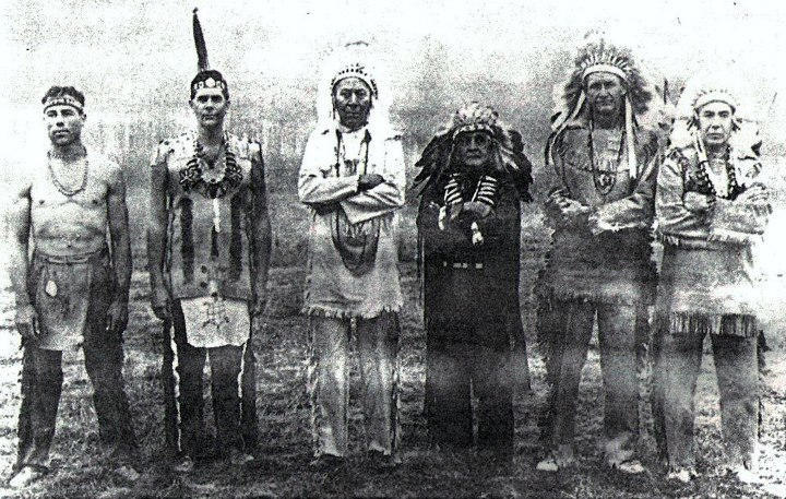 Left to right - Earl Mills, Sr, Russell Gardner, Lorenzo Jeffers, Leroy Perry, Charles Harding, Lewis Webquish - Wampanog circa 1958