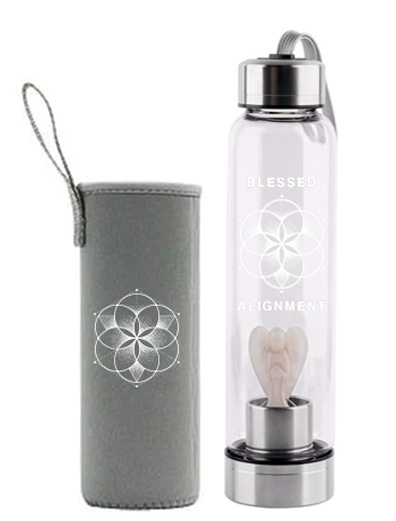Crystal Angel Glass Water Bottle With Clear Quartz