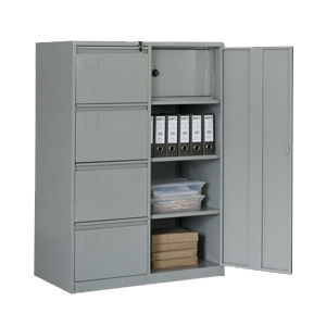 ARCHIVO COMBINADO.
Caja de Seguridad .
2 bandejas fijas para 3 espacios útiles.
Puerta abatibles derecha.
Archivo con opción a 2,3,4 gavetas.

