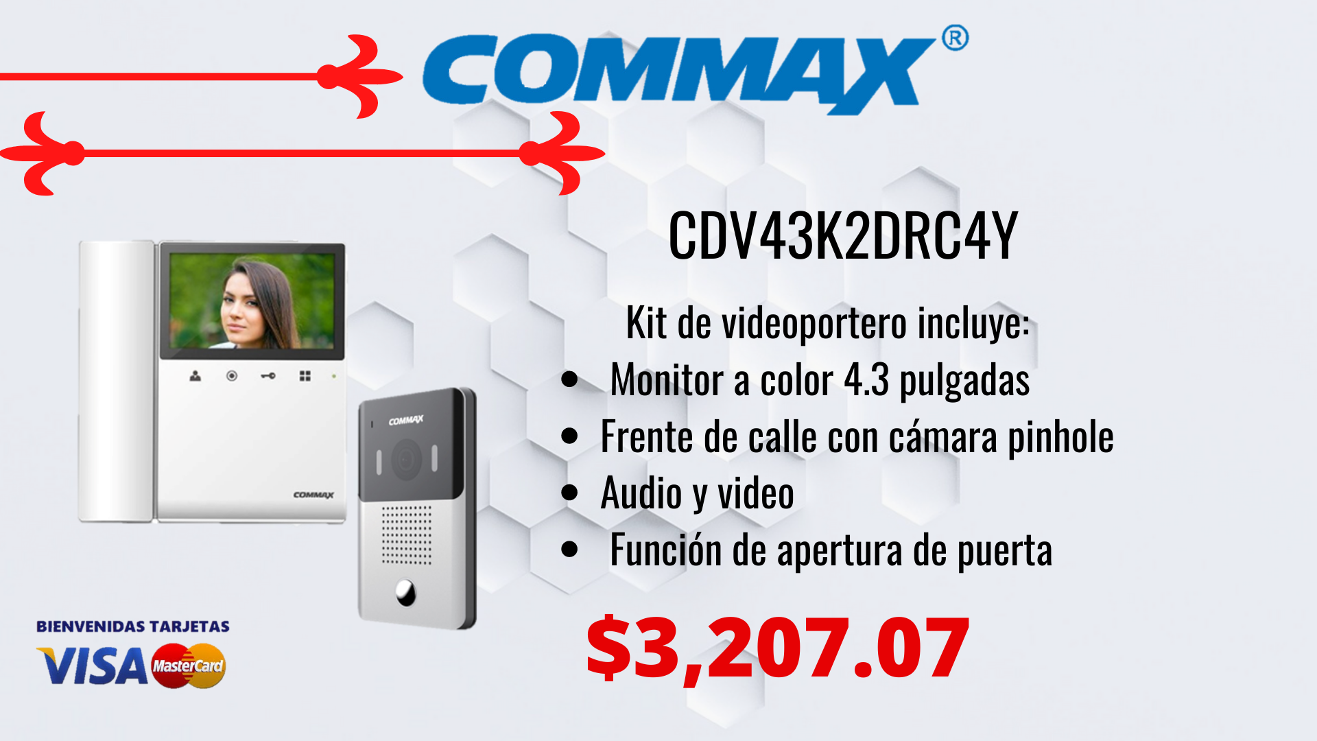 CDV43K2DRC4Y - Kit de videoportero con cámara pinhole commax