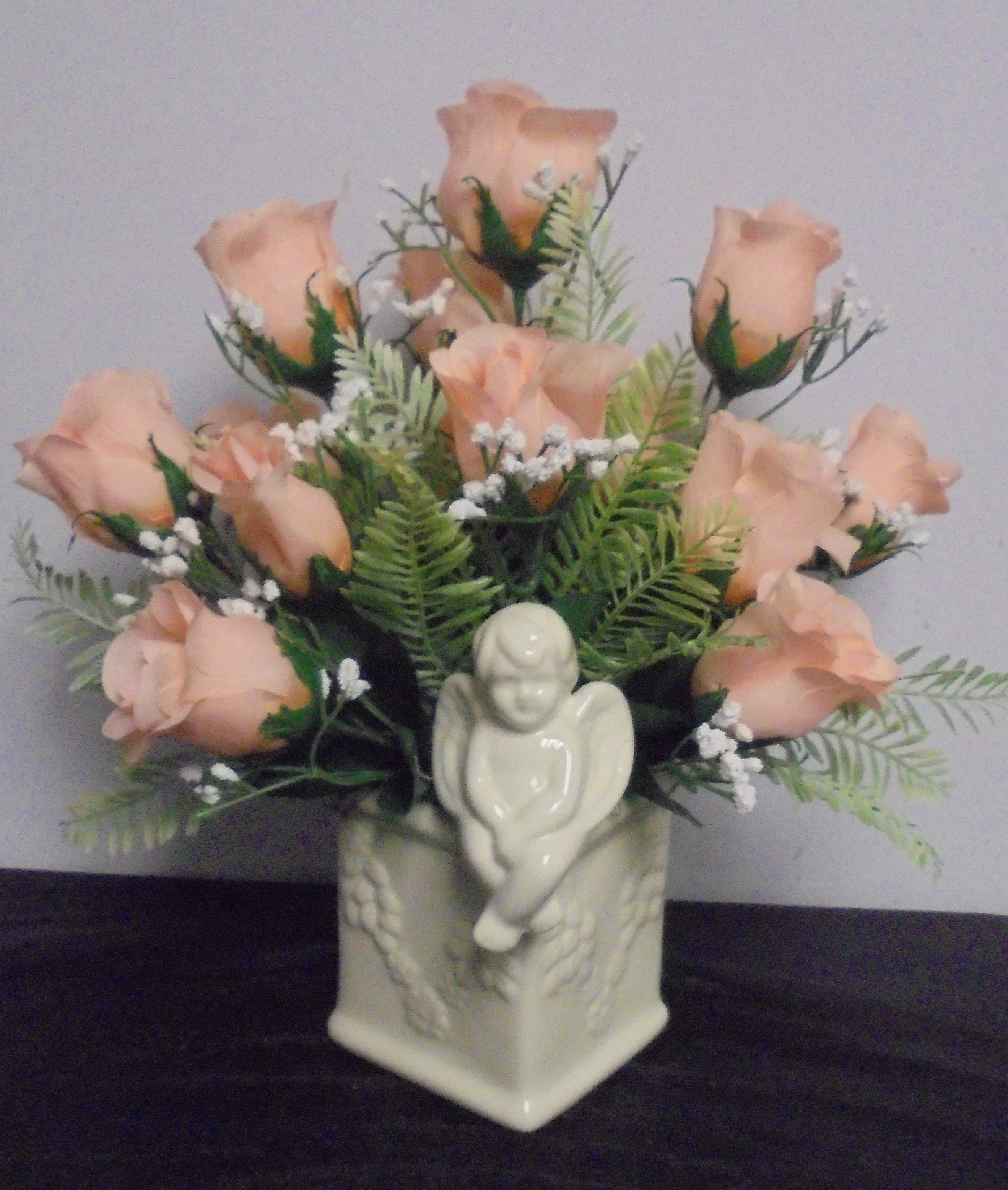 (4) "Silk" Angel Arrangement
(Peach Roses)
$35.00