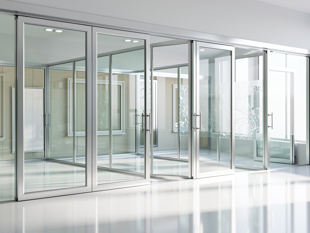 Puertas corredizas de vidrio modernas con marcos de aluminio en interior luminoso