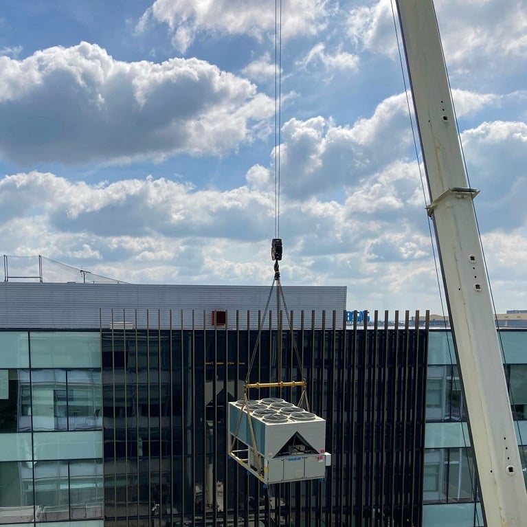 Installing  this new rooftop air conditioning chiller at Heathrow this week