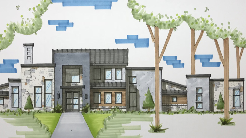 A sketch of a modern shaped home