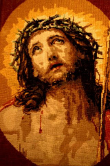 "God's Places" - This needlepoint picture of Jesus is found in Mother Mary's tomb in Jerusalem.
