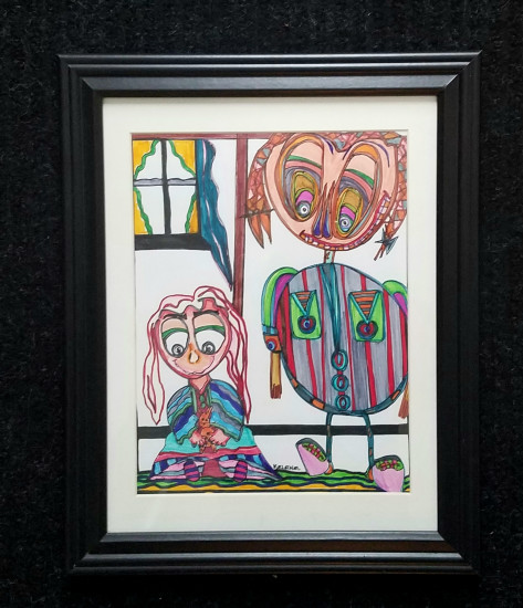 Title: home life.  11 x 14. Pen and pencil framed. Artwork by kelene_monsterlove