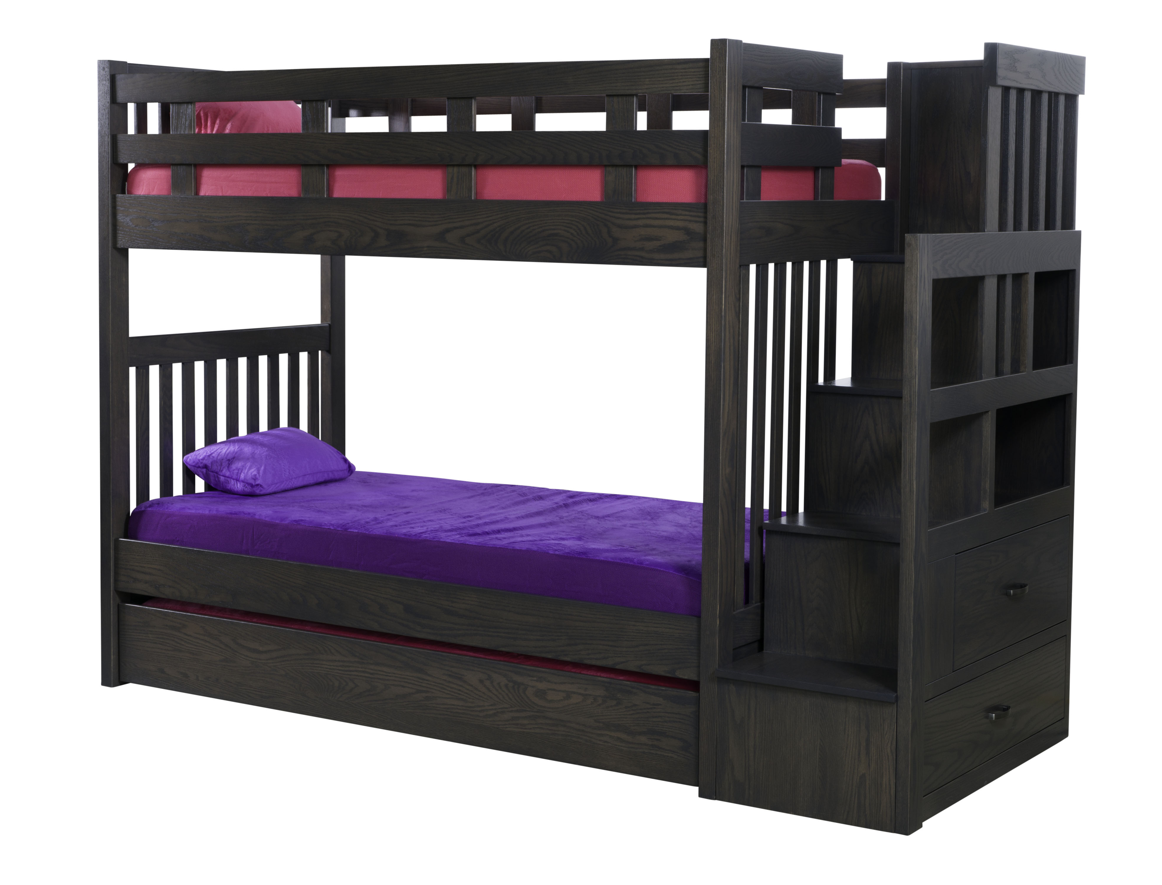 Kingston Twin x Twin Bunk Bed w/Staircase and Trundle Bed-#28