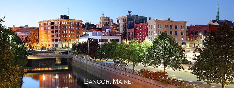 Street and River View in Bangor, Maine