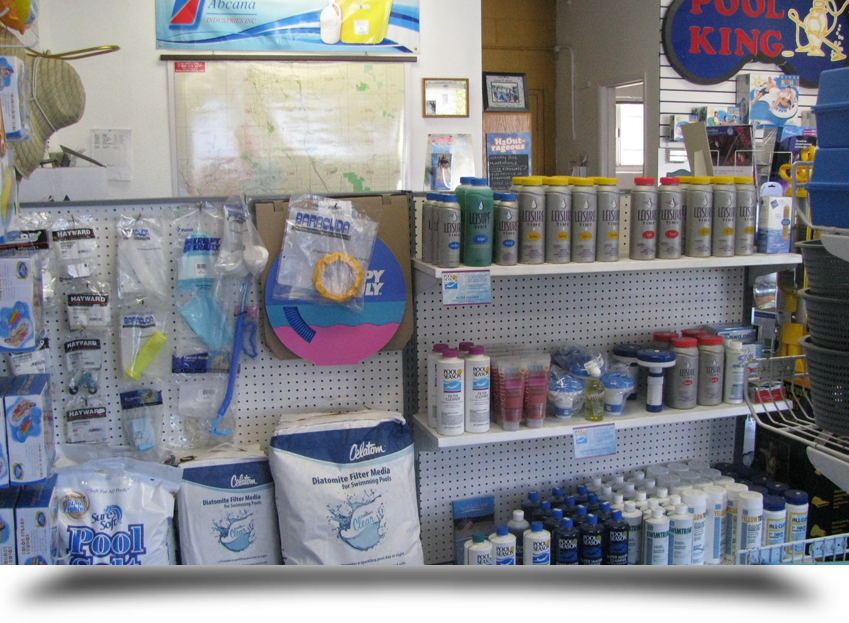 Shelves with pool supplies||||