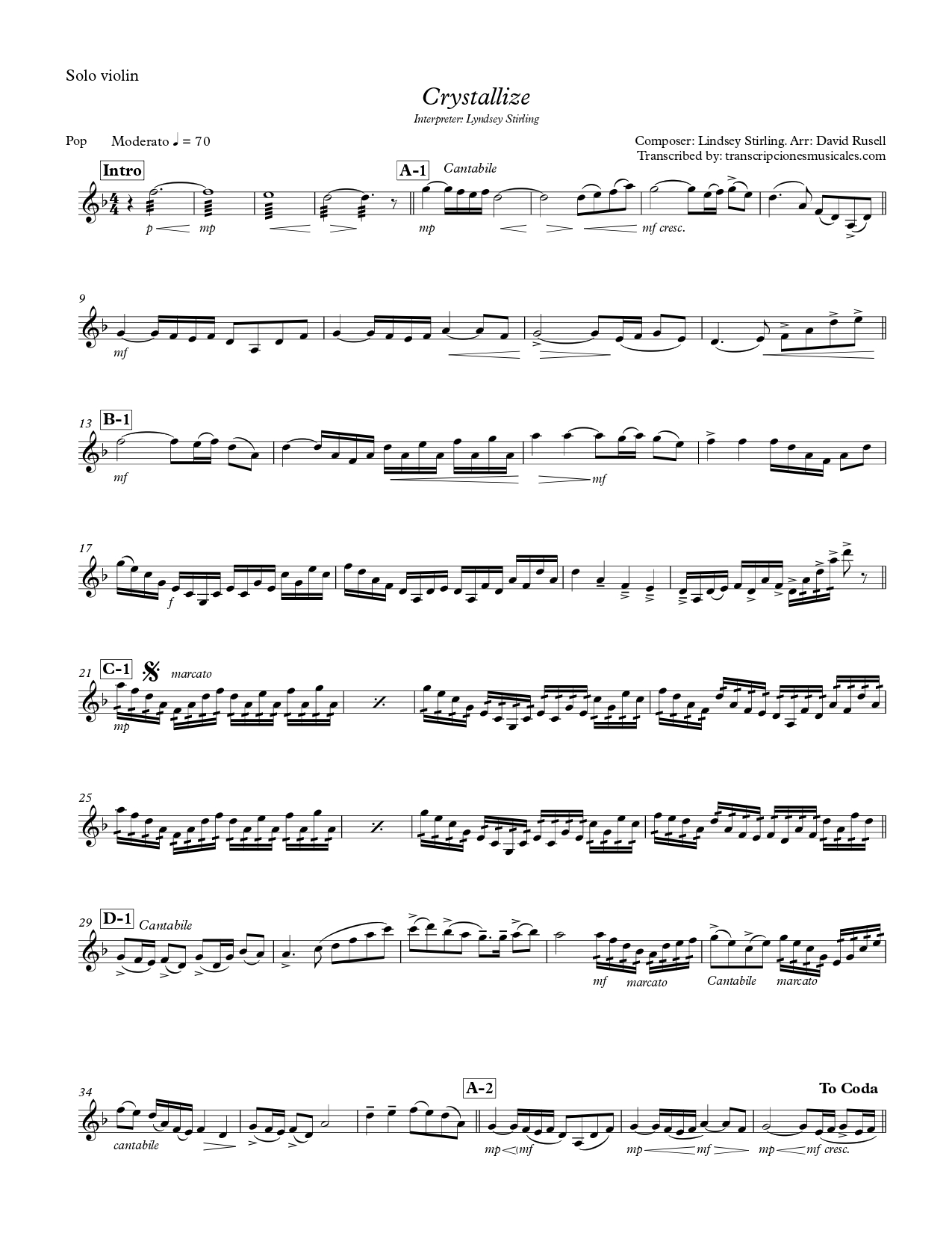 Crystallize - solo violin page 1