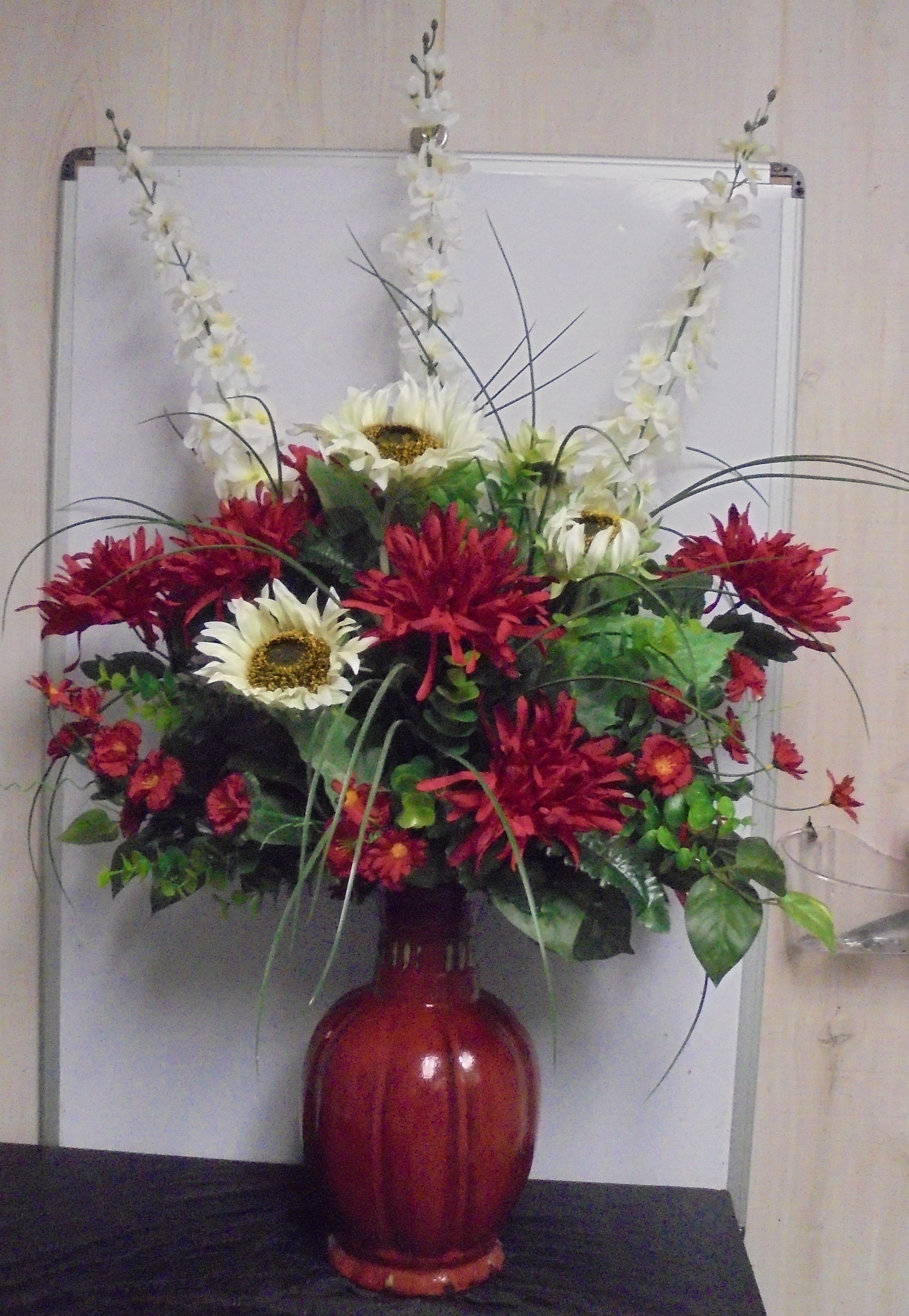 (46) "Silk" Vase Arrangement
(Burgundy & Cream)
$80.00