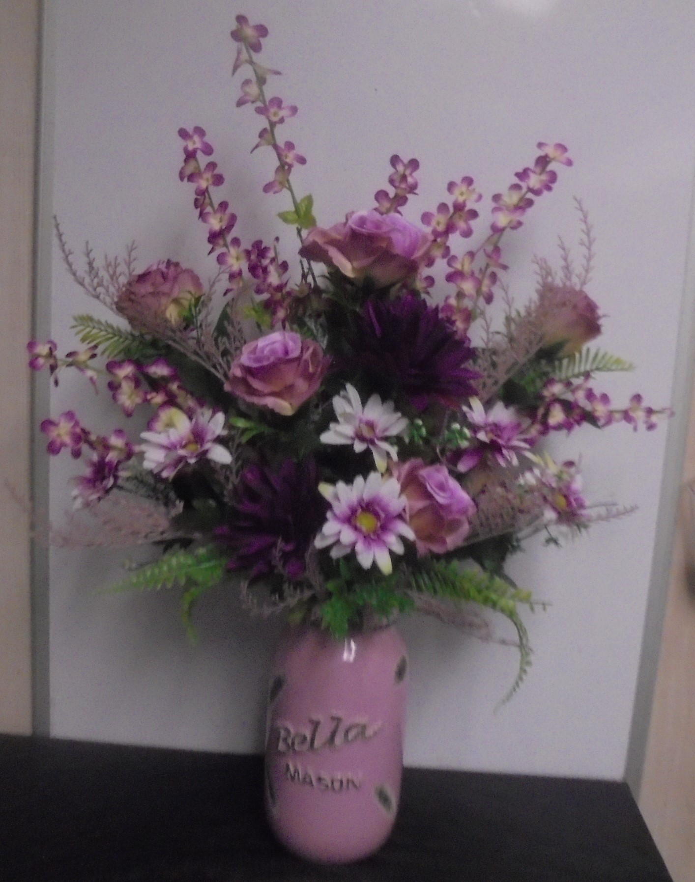 (18A) "Silk" Jar Arrangement
(Lavender & Fuchsia Mix)
$65.00