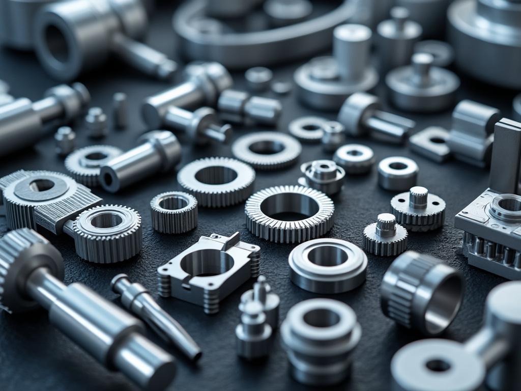 Piezas mecánicas de metal organizadas sobre una superficie oscura.