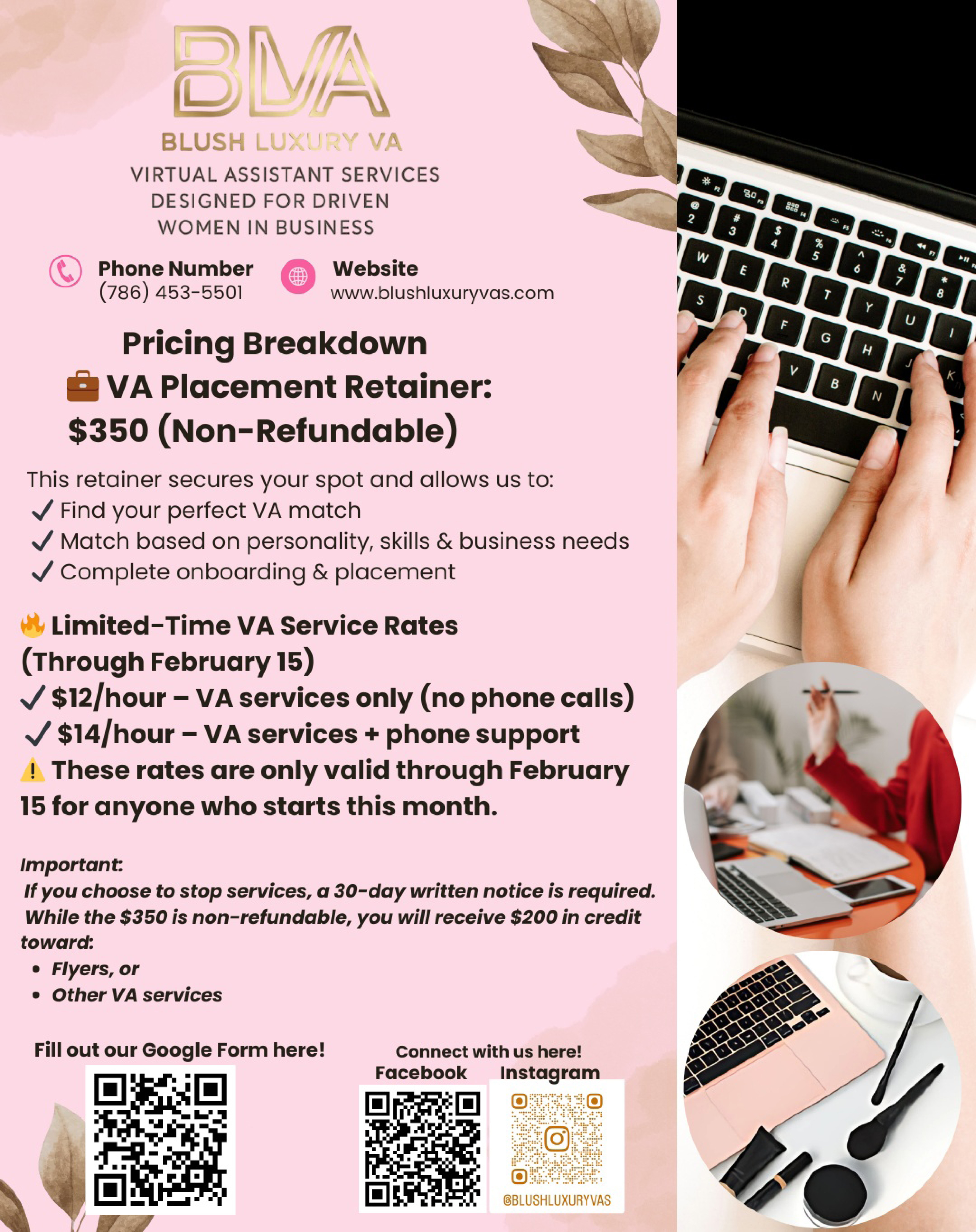 Business flyer with payment information on it 
