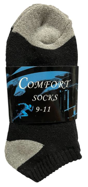 L307 
2PK COMFORT SOCKS LOW CUT BLACK W/GREY HEEL & TOE 9-11
UPC 6223416781255
L407 
2PK COMFORT SOCKS LOW CUT BLACK W/GREY HEEL&TOE 10-13
UPC 812462030514
120 CS PACK 
