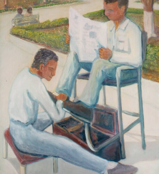 Op-044 MORNING PAPER 30 in x 24 in Oil on Linen 1992