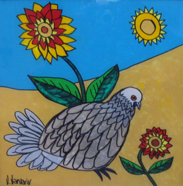 Varvariv, Silver Dove, 10.5" x 10.5" Mixed Media on Reverse Glass