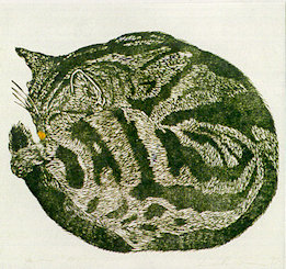 Wdc-001 JAMES 8x10 single color woodcut with hand coloring 1989