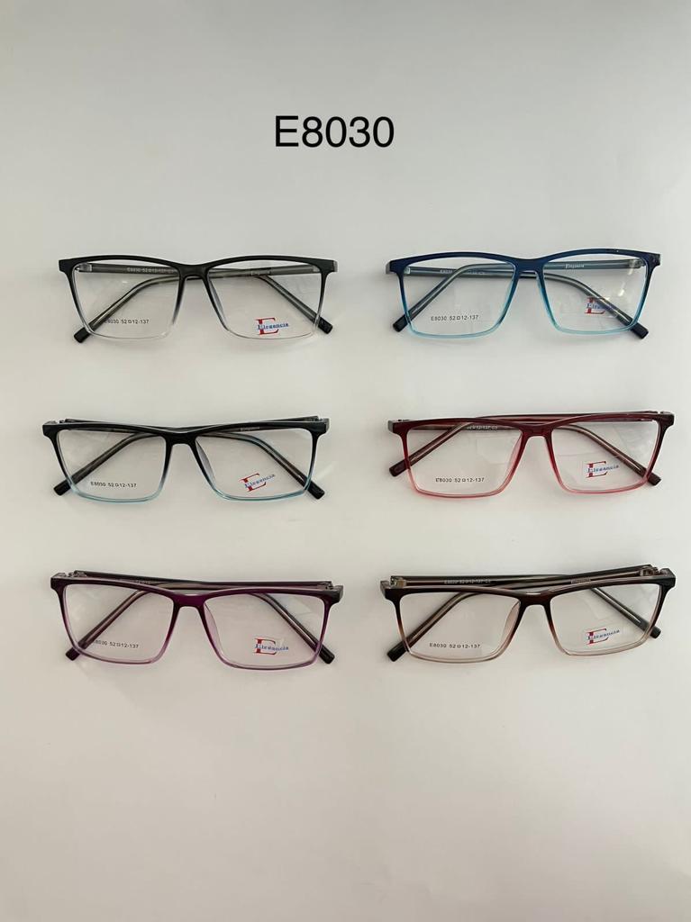 Modelo: E8030
Colores Translucidos: Cafe, Negro brilloso, Gris, Amarillo, Verde, Humo, Lila, Cafe Claro y Azul
Colores Difuminados: Cafe, Rojo, Morado, Azul, Negro/Transparente y Negro/azul