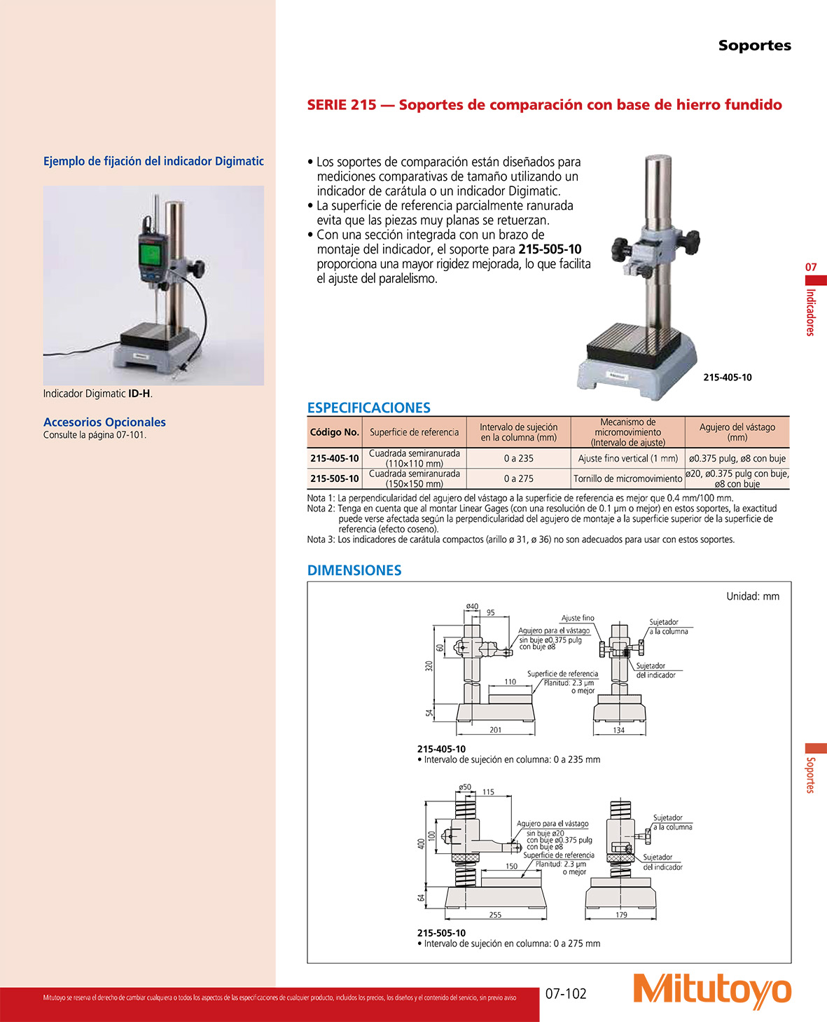 Soporte de comparación 
con base de hierro fundido SERIE 215-