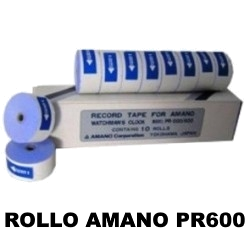 Caja con 10 rollos de papel auto copiable para reloj AMANO PR-600