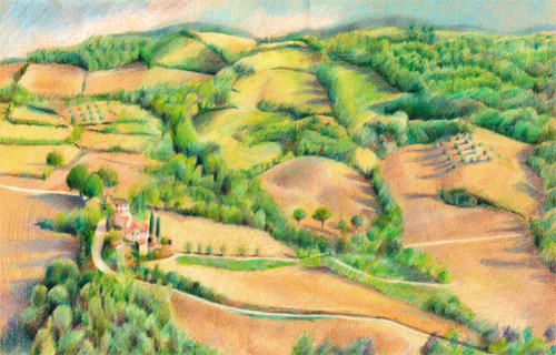 Wynn's view of Umbria (Coloured Pencil 11.5 x 17.5")