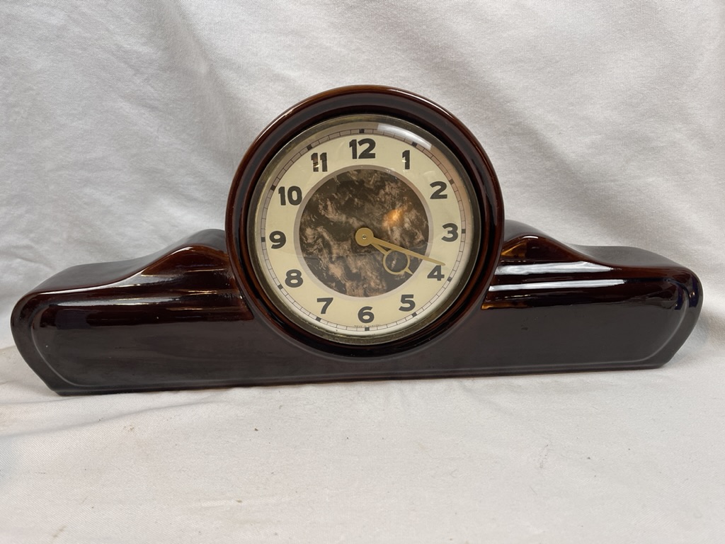 Rare German Art Deco Mid Century Modern Ceramic Mantel Clock Working 2911
