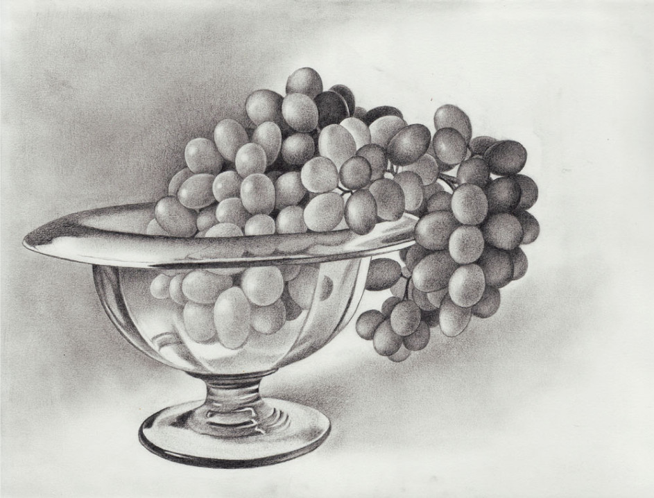 Grapes in Compote, graphite on paper