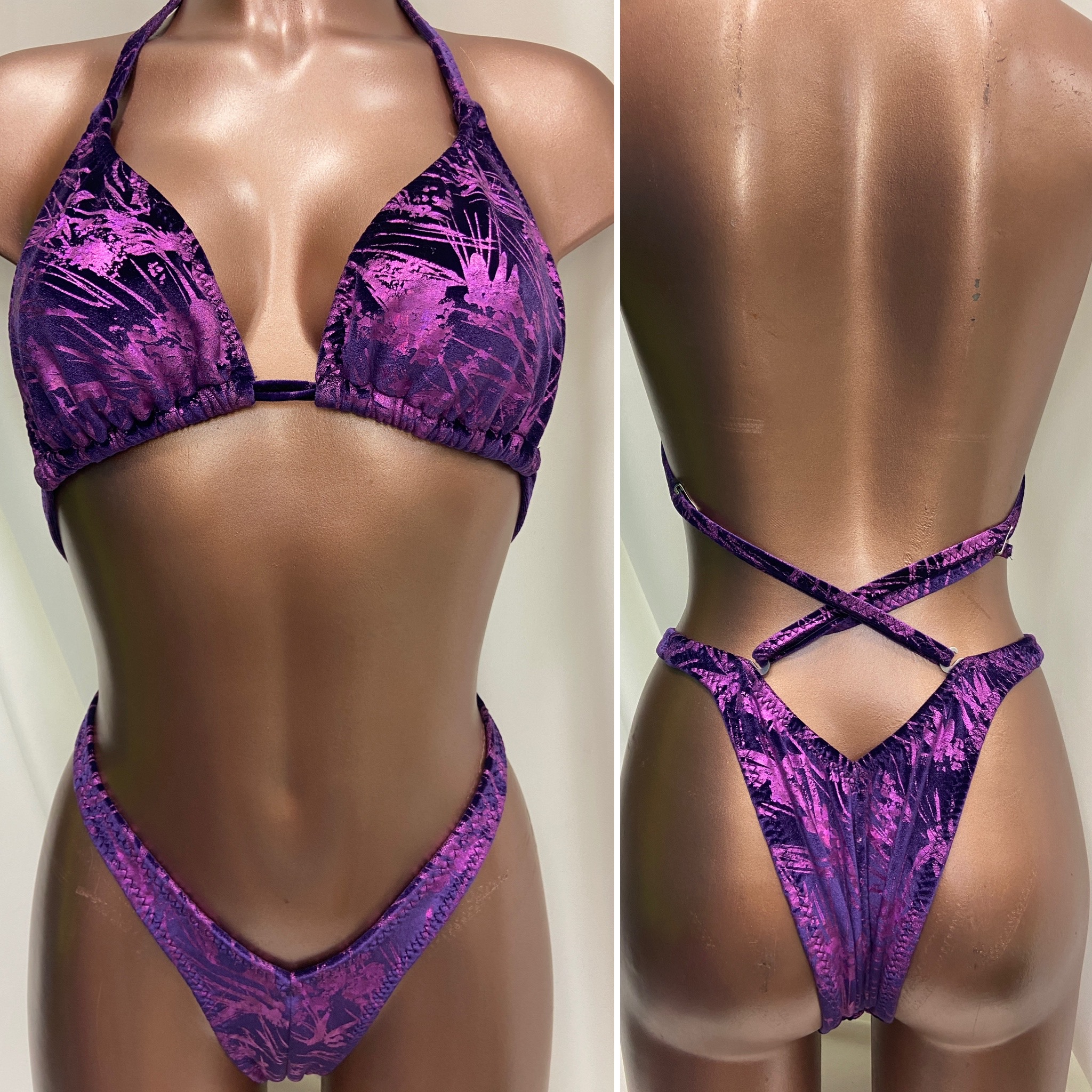 P8032
$85
C+ sliding top 
medium front , small back
purple metallic velvet 