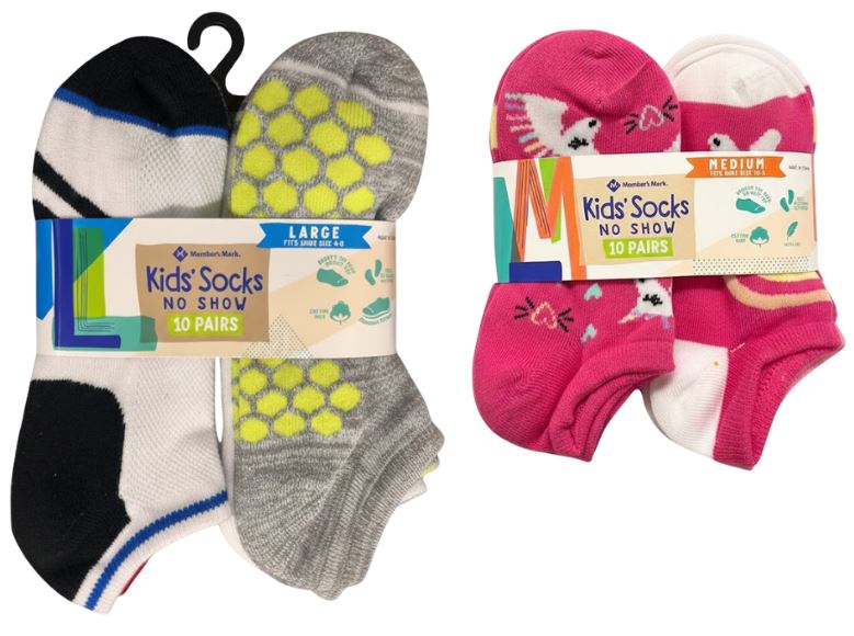980174924
10PK MEMBERS MARK KIDS NO SHOW SOCKS 
MIX S-M-L
MM2160  193968257859
MM2161  193968257897
MM2062  193968257798
MM2163  193968257842
30 CS DISPLAY