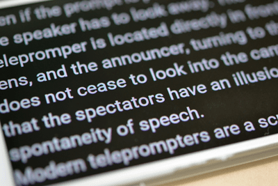 Teleprompter Automatically Scrolls Text Close-up.
