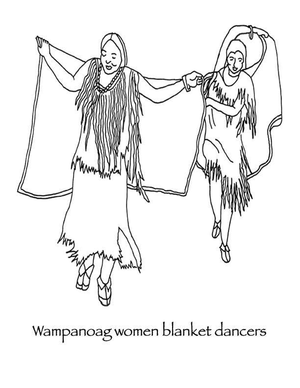 Wampanoag women blanket dancers thanksgiving coloring page many hoops