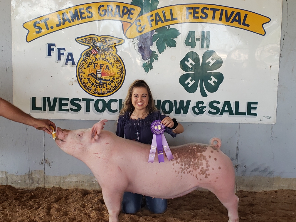 Lena Stricklen 
2019 St. James Missouri
Grape & Fall Festival
Grand Champion Overall
Champion Carcass
Champion on Foot
