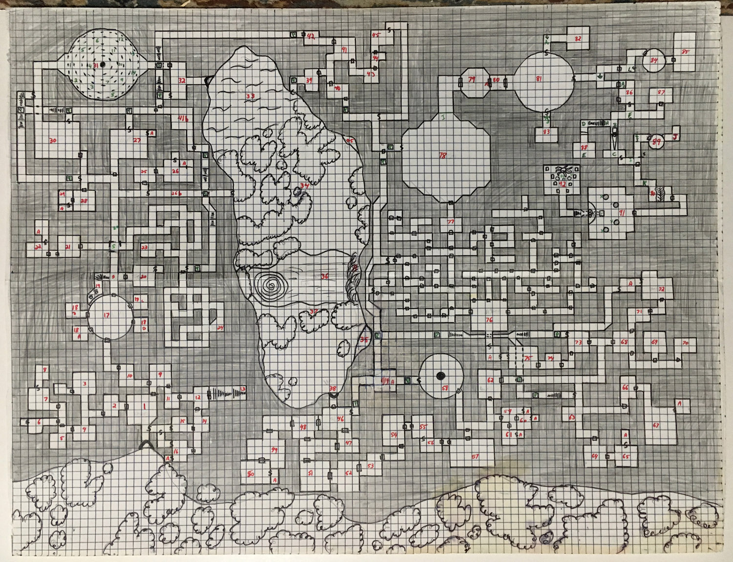 Dungeons & Dragons Map
18" x 24" Pencil, marker and ballpoint pen on paper 1981