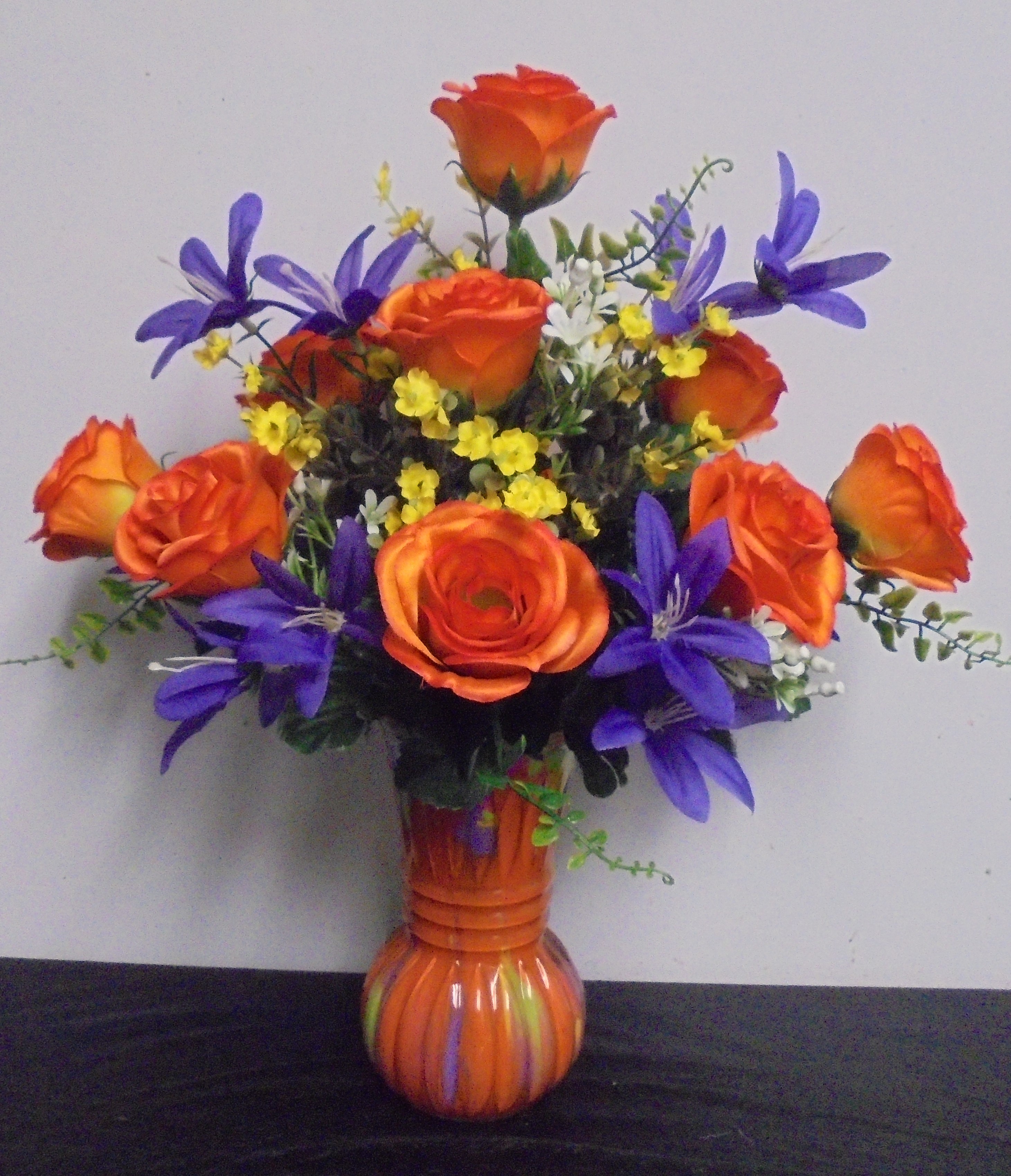 (2A) "Silk" One of a Kind Vase 
(Orange, Purple & Yellow)
$32.50