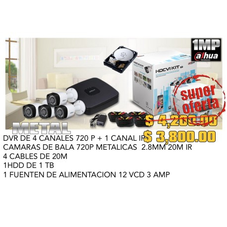 KIT 4CH 720P 1 HDD 1TB 