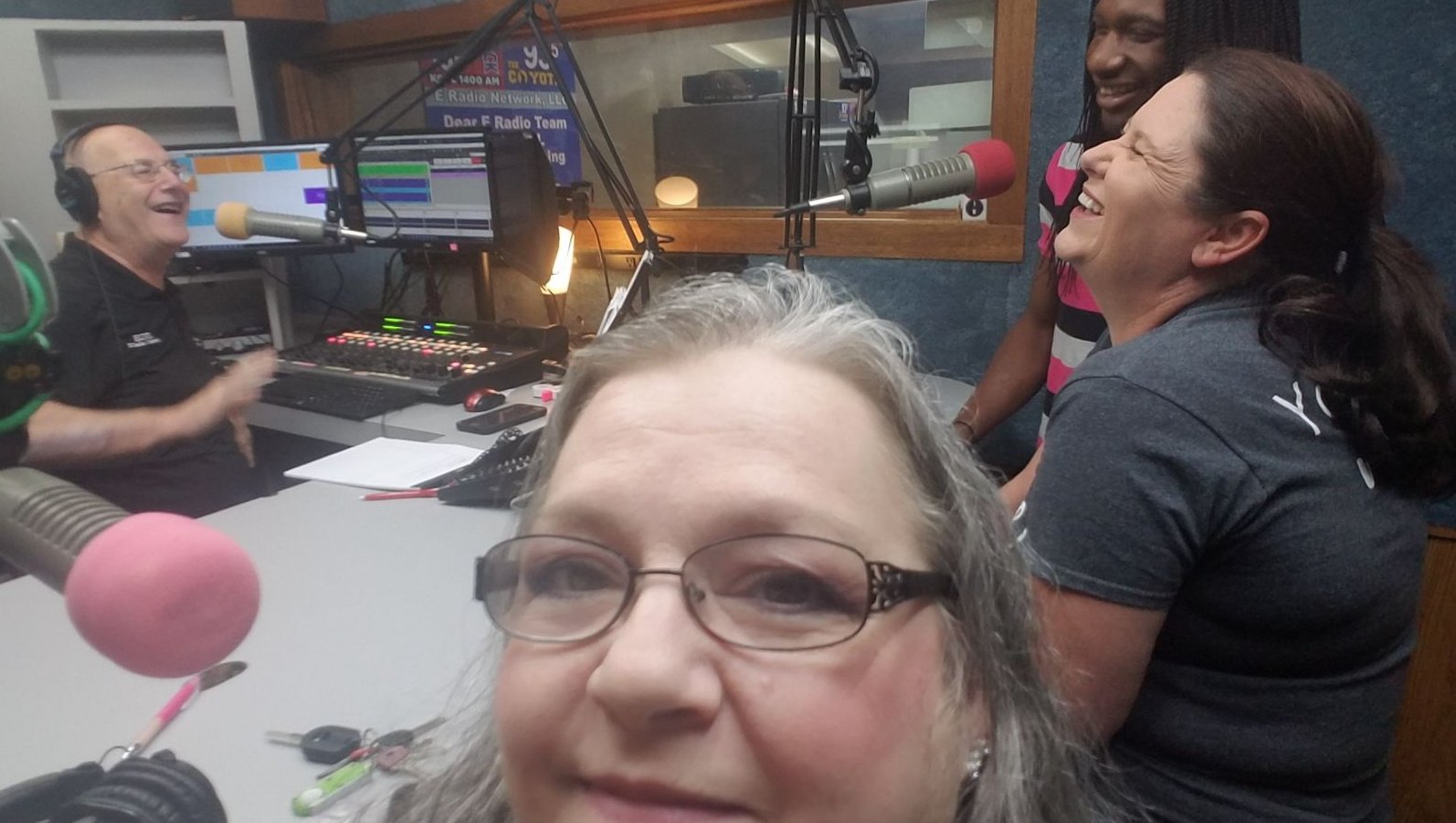 Lonnie J with KGVL local radio station interviews Pastor Deana Lowe, Meghan and Ty about the Chili Cook-Off/Games/Silent Auction Event and 1948 Fire Truck!