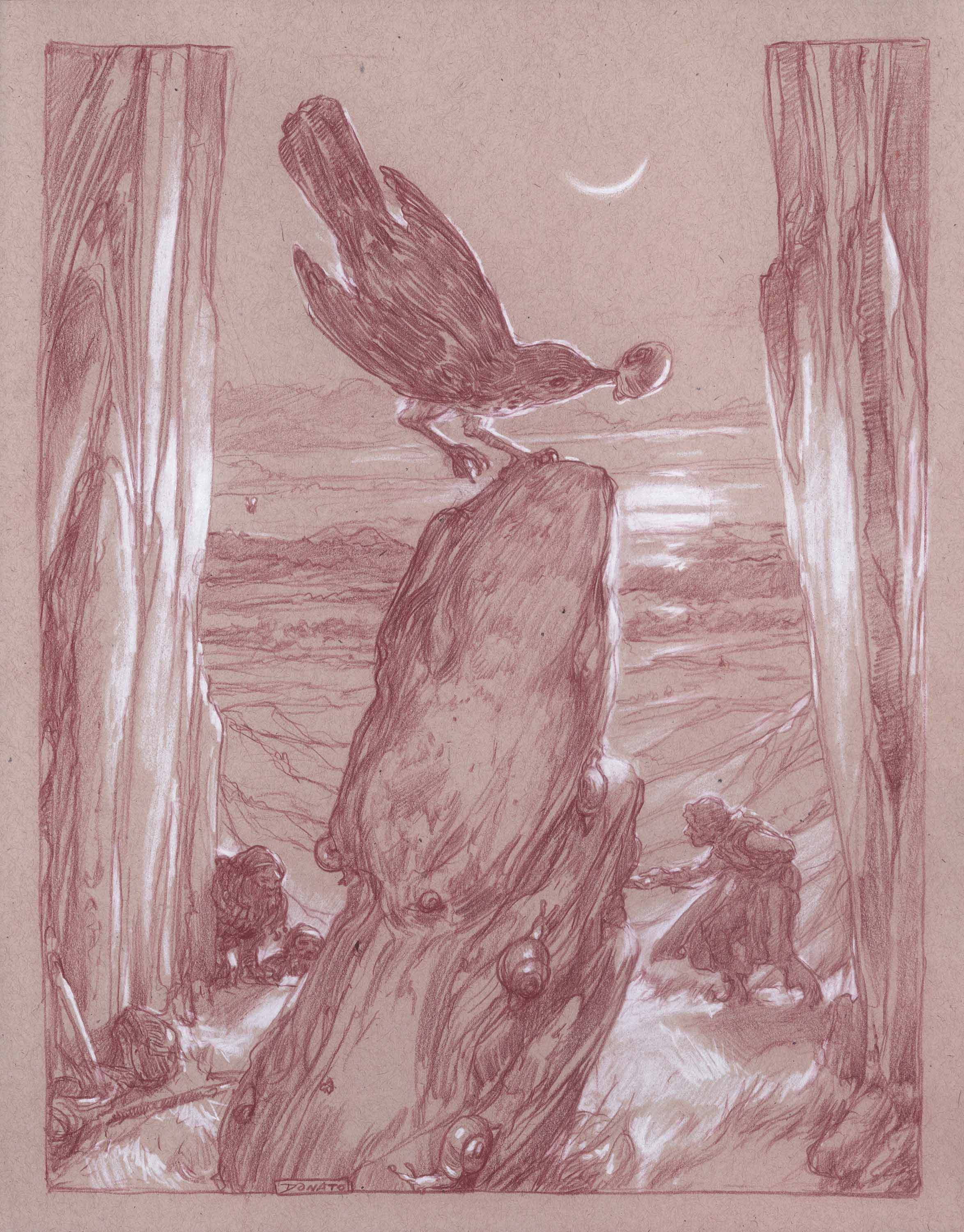 When the Thrush Knocks
14" x 11"  Watercolor Pencil and Chalk on Toned paper 2015
private collection