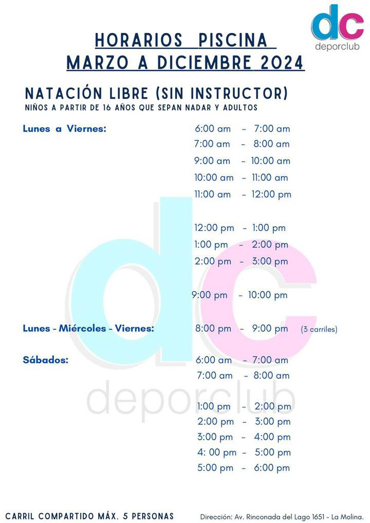 Horario Natación Libre