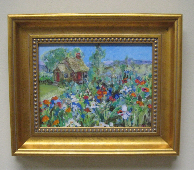 Taylor, at Home with the Irises, 6x8 Acrylic