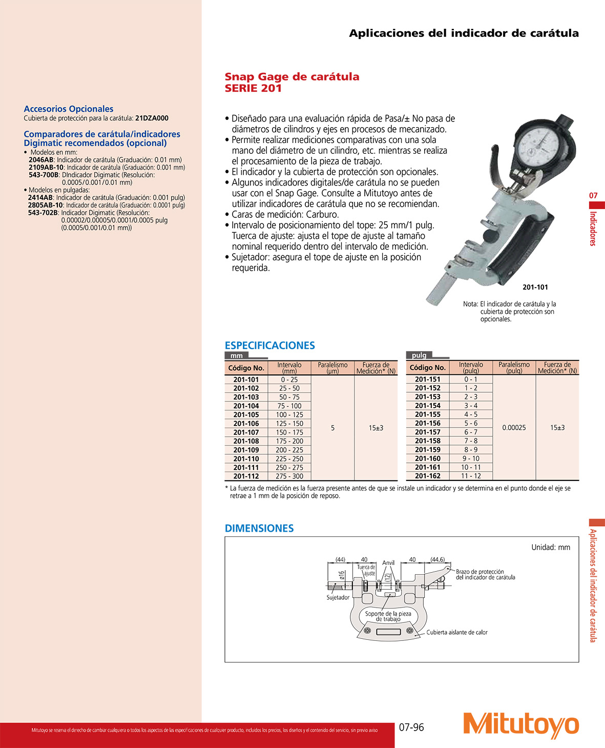 Snap gage de caratula SERIE 201-