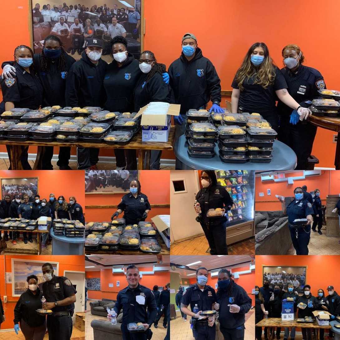 Giving out food to fellow officers